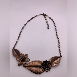 #059 Vintage copper flower statement necklace